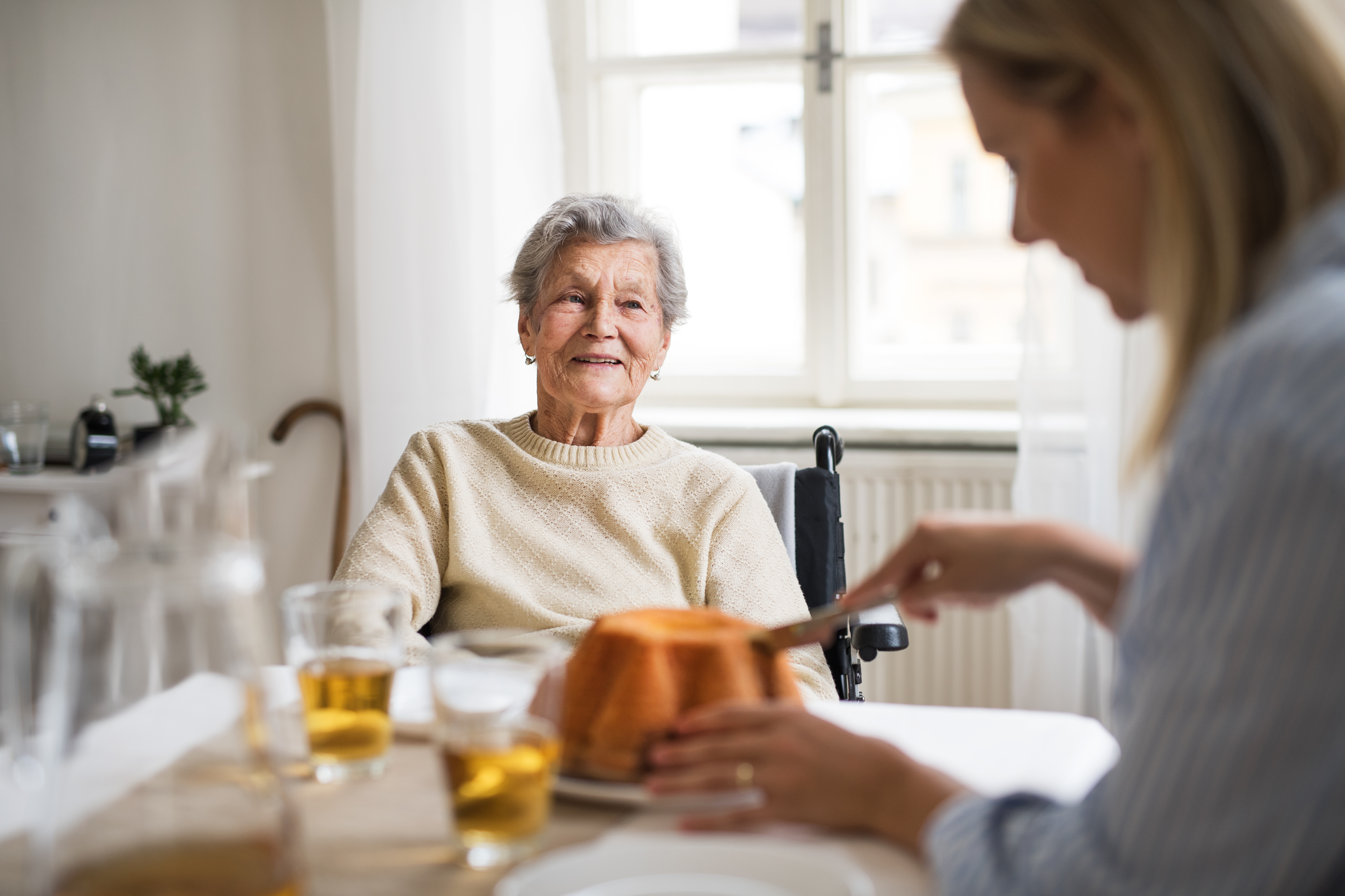 Family discussing adult day care plans together